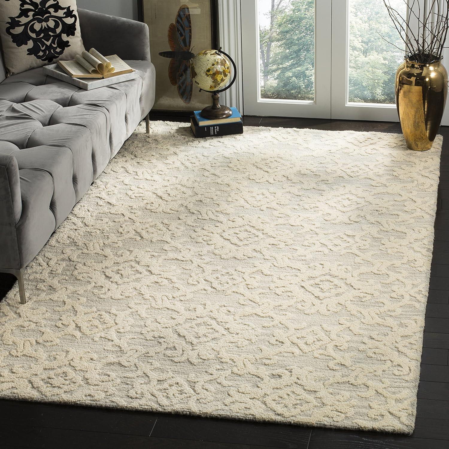 Blossom BLM104 Hand Tufted Area Rug - Grey/Ivory - 4'x4' - Safavieh.