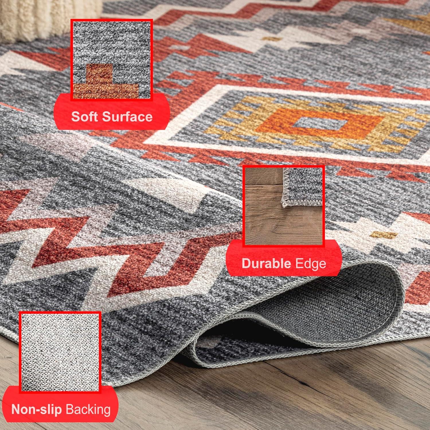 nuLOOM Jayde Machine Washable Southwestern Diamond Area Rug, 4' x 6', Grey