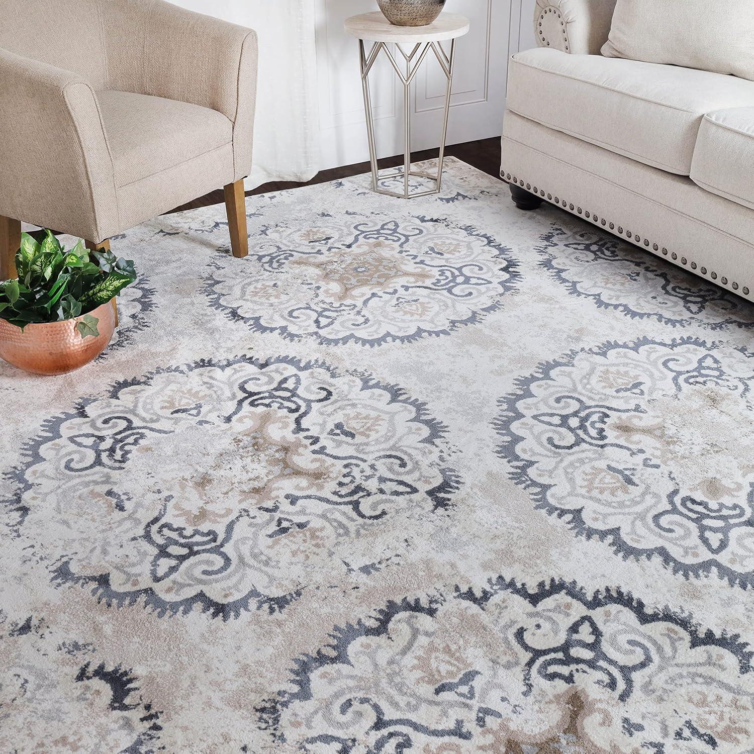 Esperanza Ivory Medallion 8' x 10' Washable Synthetic Area Rug