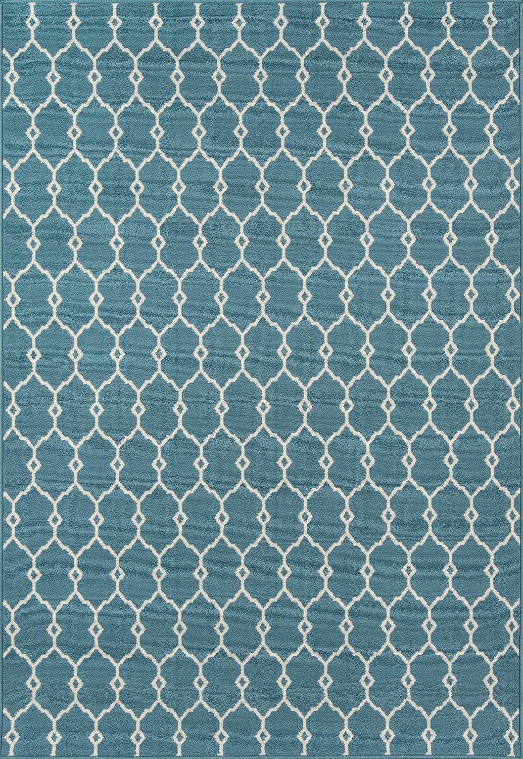 Blue Trellis 6'7" x 9'6" Rectangular Synthetic Easy-Care Rug