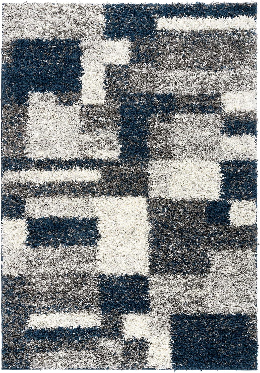 World Rug Gallery Distressed Modern Boxes Plush Shag Area Rug