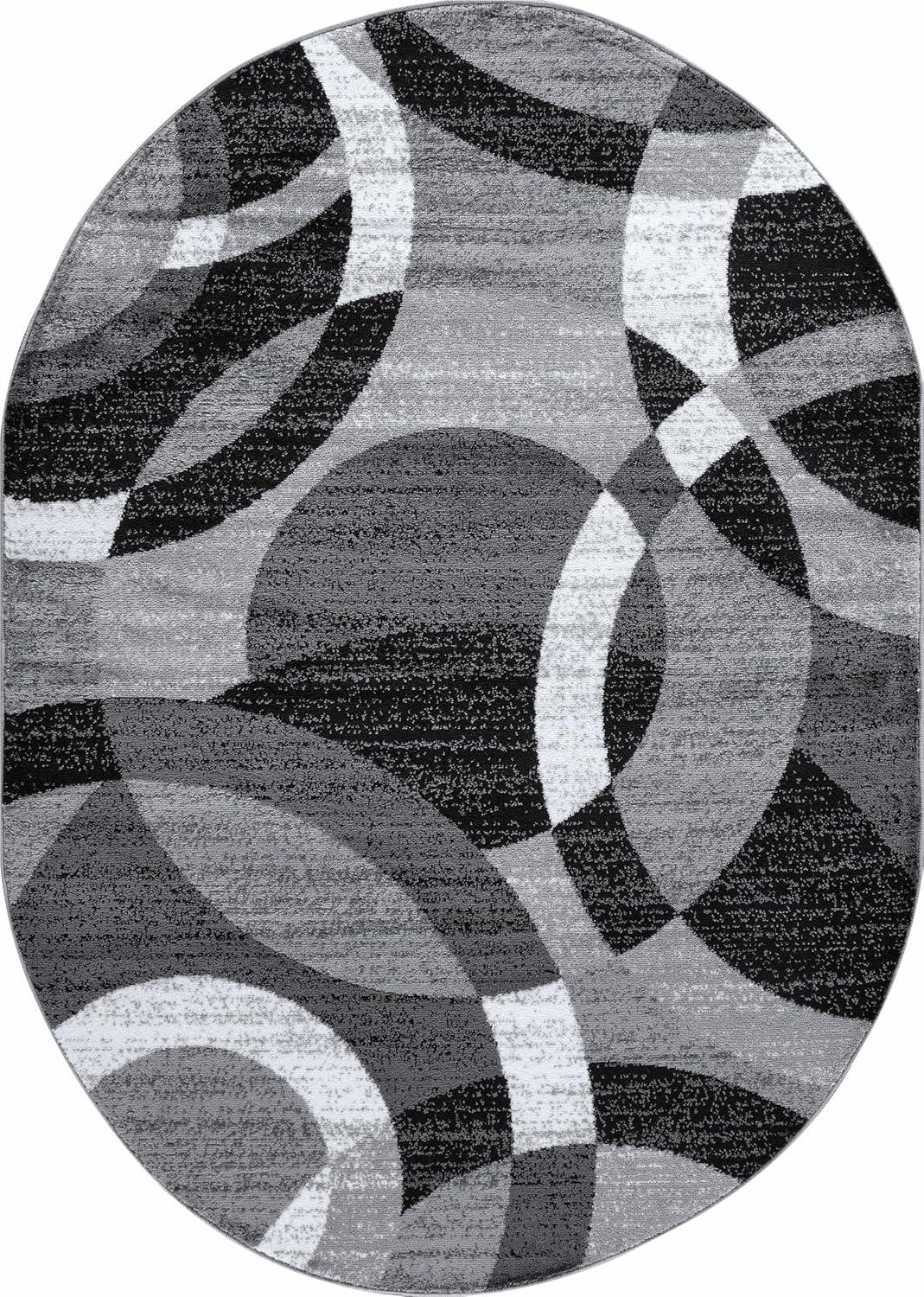 World Rug Gallery Geometric Circles Area Rug - Gray 5'x6'6" Oval
