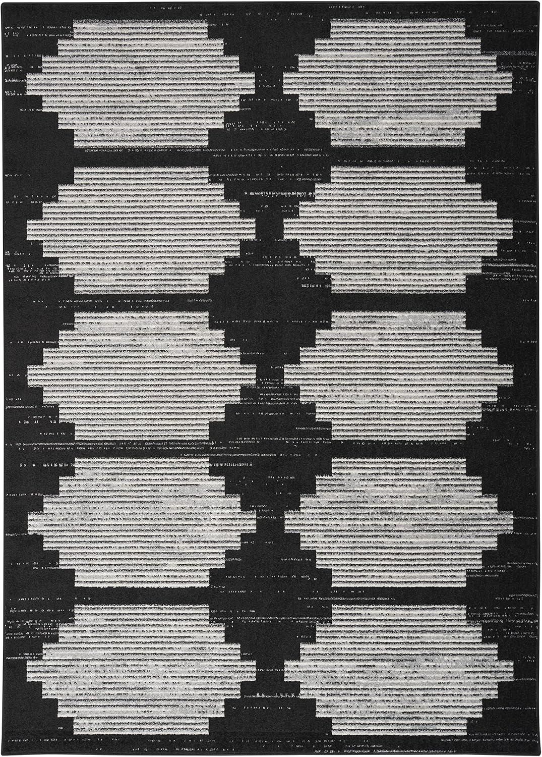 Geometric Bliss Black & Grey Synthetic 6' x 9' Area Rug