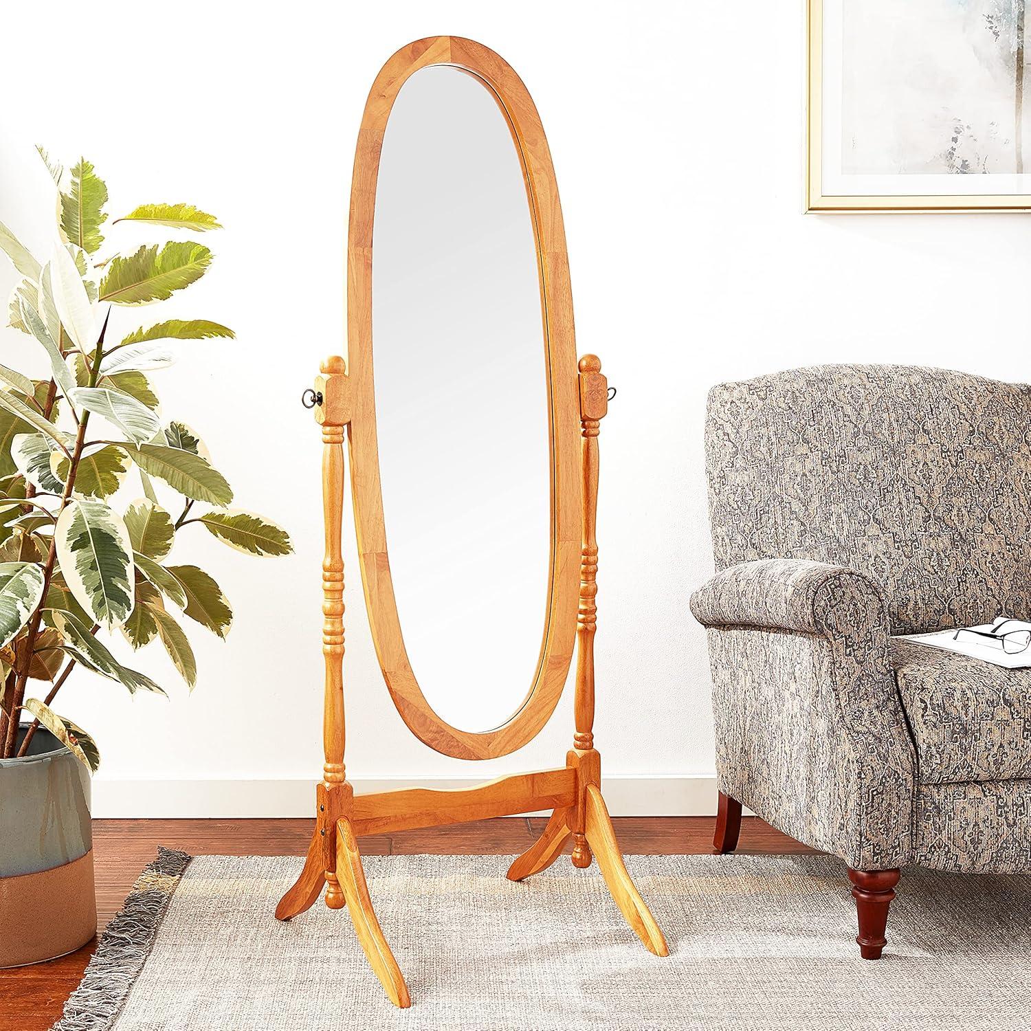Roundhill Furniture Traditional Queen Anna Style Wood Floor Cheval Mirror Oak