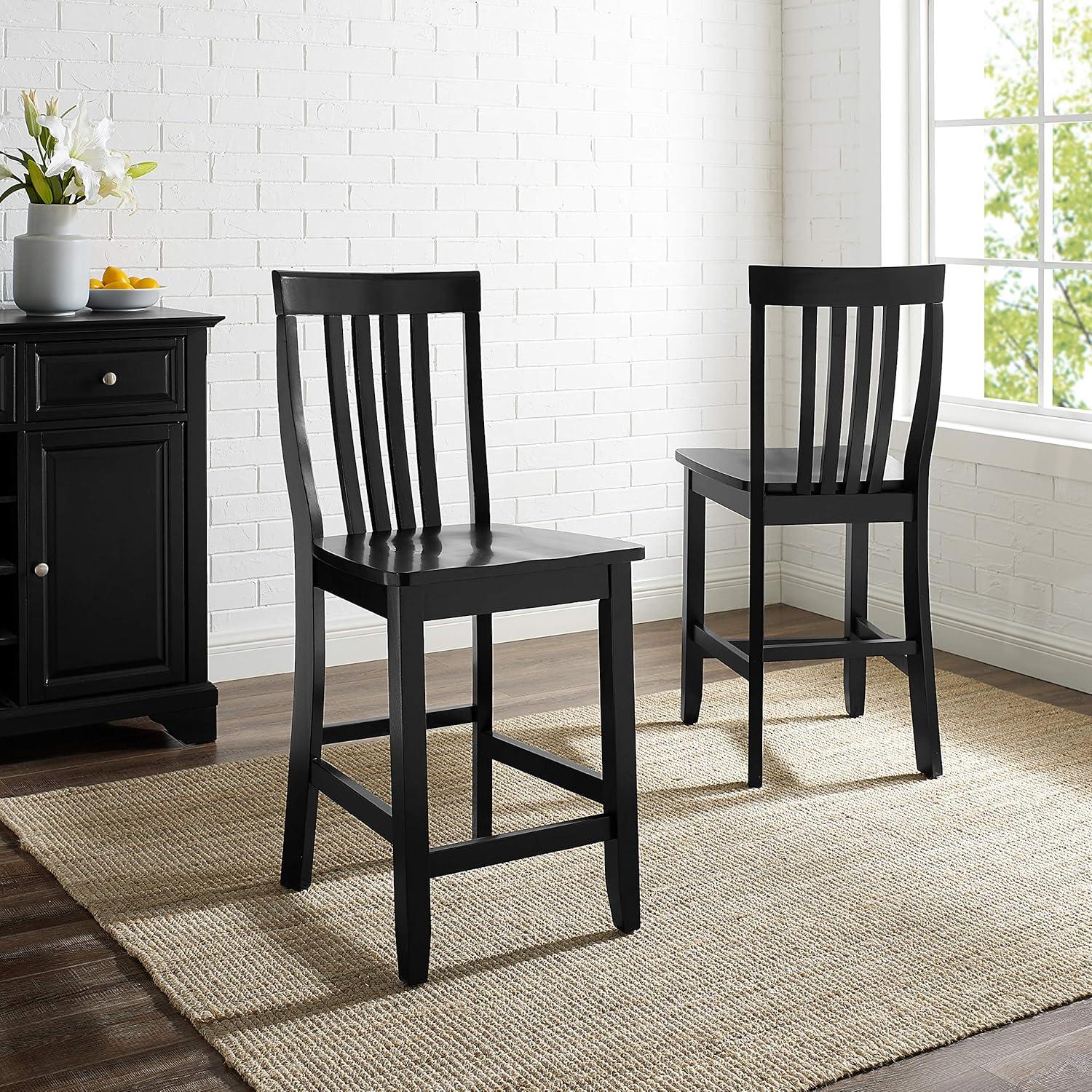 Set of 2 24" School House Counter Height Barstools, Solid Hardwood, Footrest - Crosley