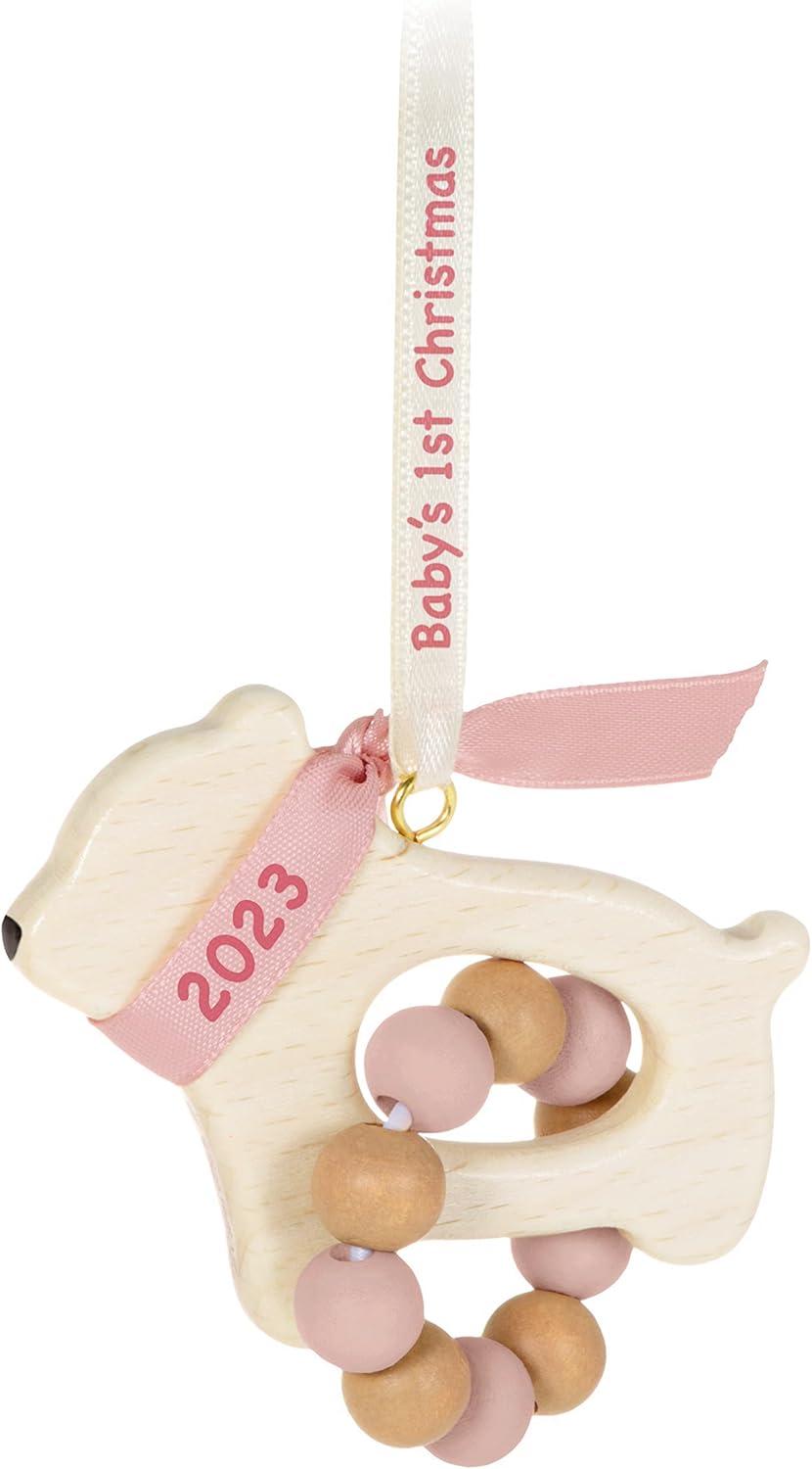 Pink and White Baby's First Christmas Bear Ornament