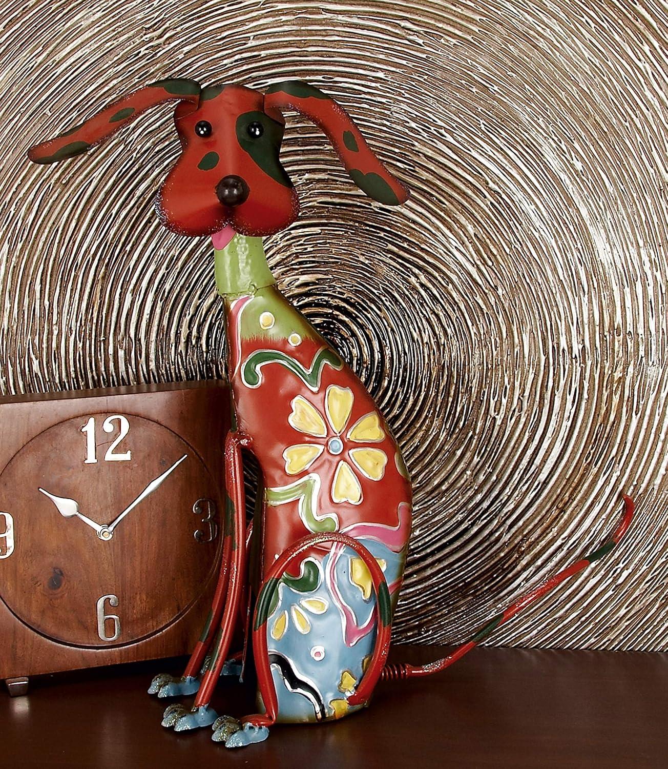 DecMode Eclectic Metal Indoor/Outdoor Multi Colored Dog Sculpture with Floral Design, 12"W x 17"H