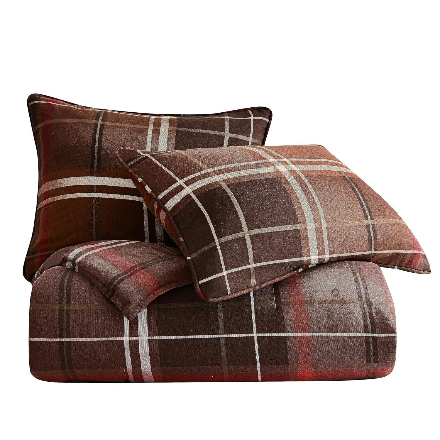 Paseo Road by HiEnd Accents Jackson Brown Red Plaid Western Lodge Modern Rustic Comforter Set