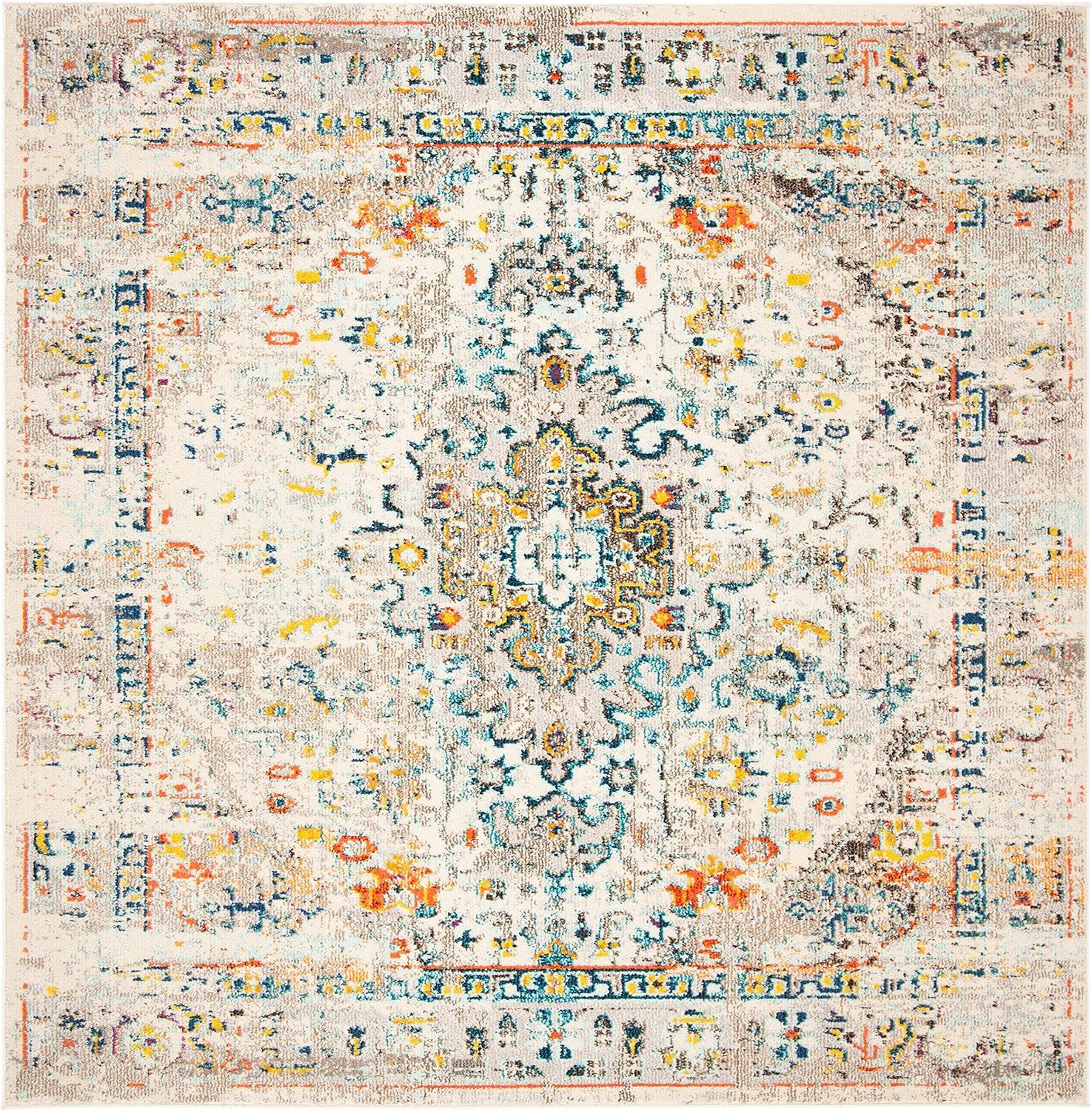 Madison MAD474 Power Loomed Indoor Area Rug - Cream/Blue - 9'x9' - Safavieh