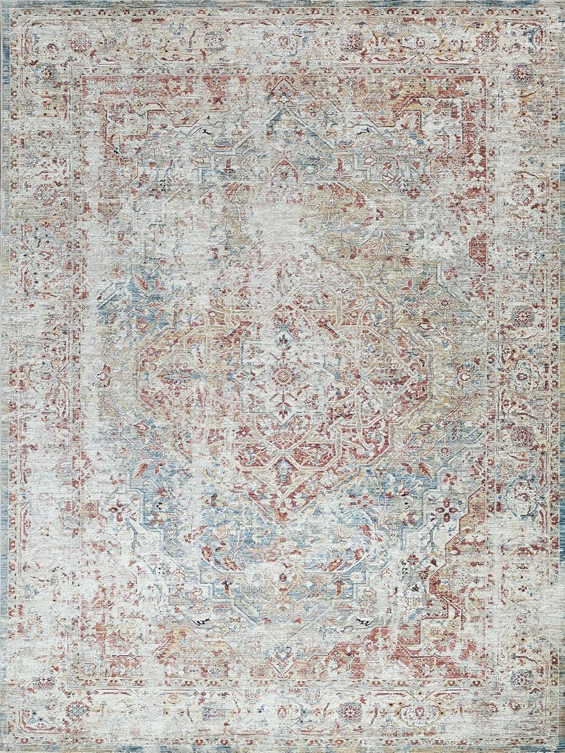 Antique Loom Rust/Light Blue Area Rug