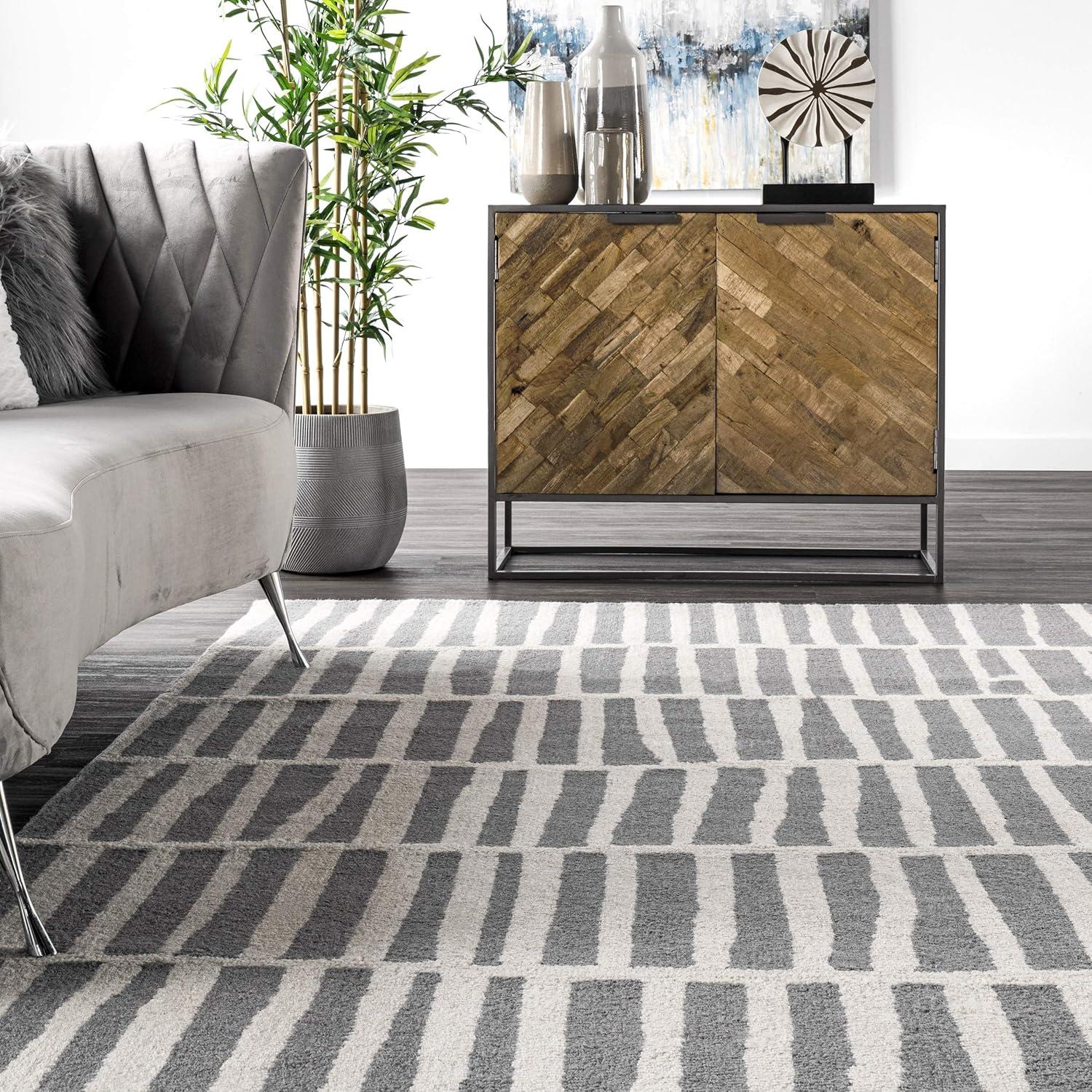 Nuloom Lemuel Geometric 3x5 Wool Accent Indoor Area Rug for Living Room Bedroom Dining Room Entryway Kitchen, Grey/Ivory