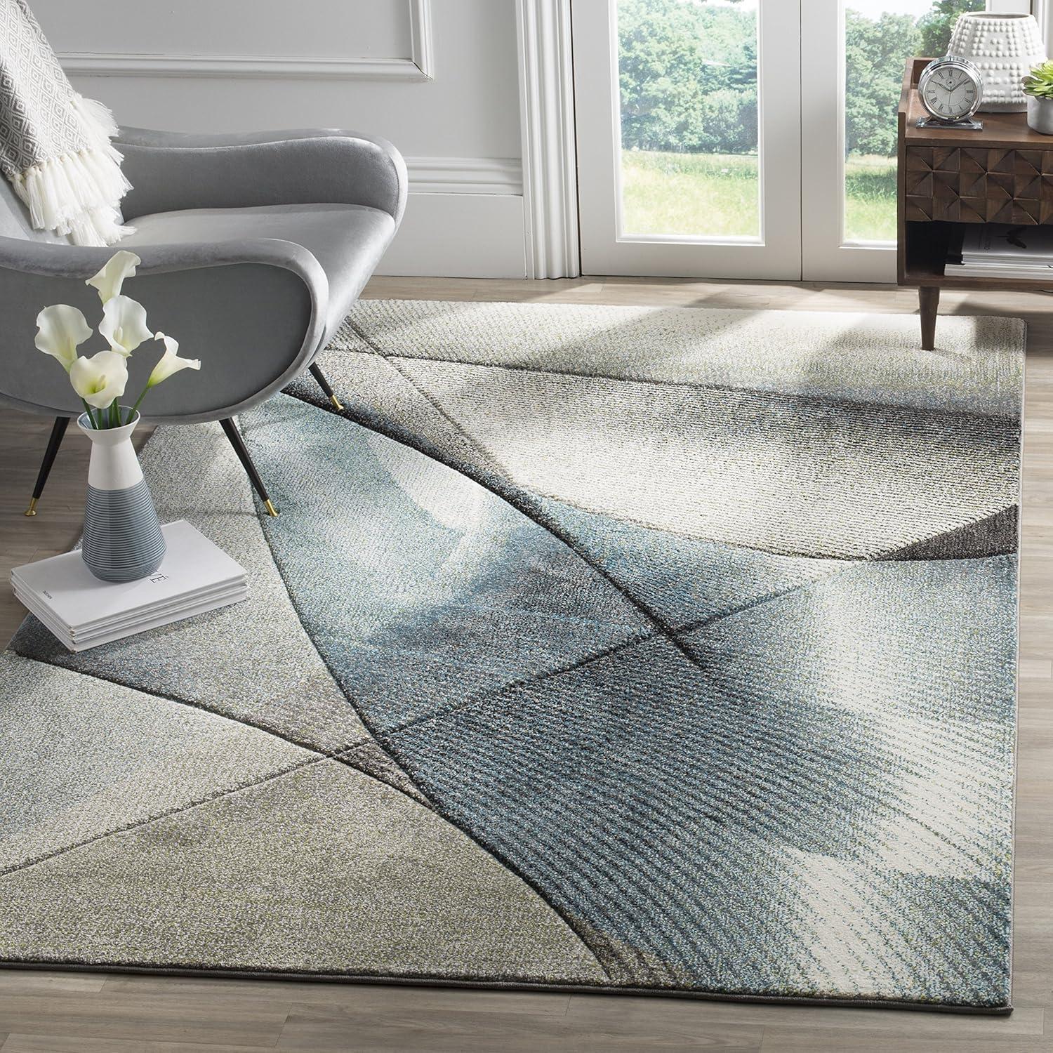 Hollywood HLW715 Machine Made Accent Rug - 2'7"x5' - Grey/Teal - Safavieh