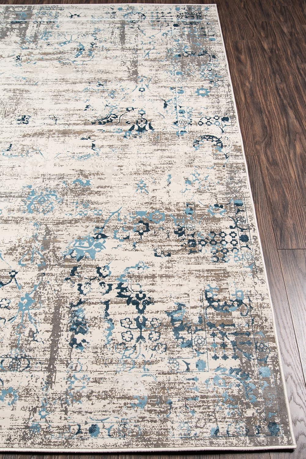 Modern Vintage Blue Rectangular Viscose Blend Area Rug, 7'6" X 9'6"