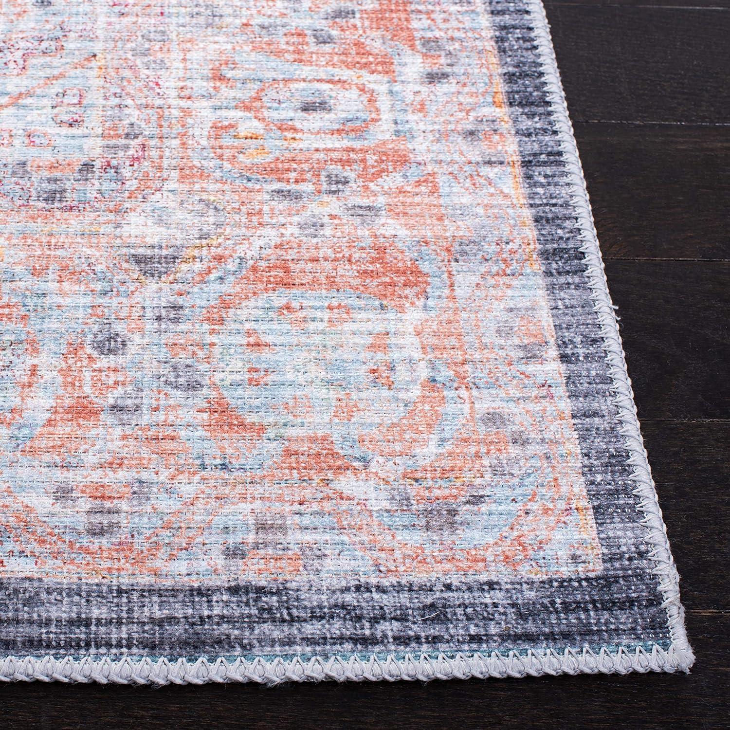 Blue and Terracotta 10' x 14' Washable Viscose Chenille Area Rug