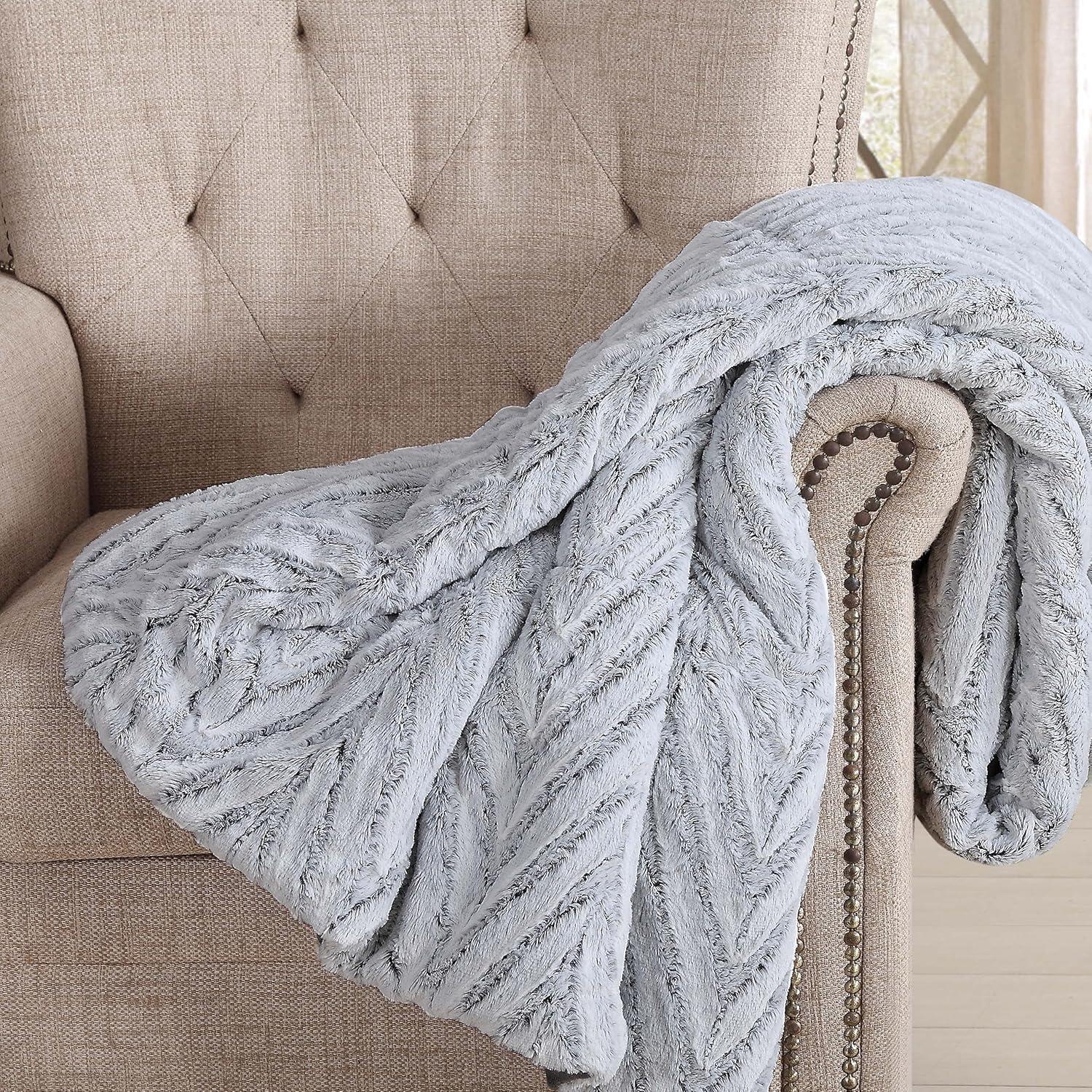 Gray Chevron Faux Fur Luxury Throw Blanket 60" x 70"