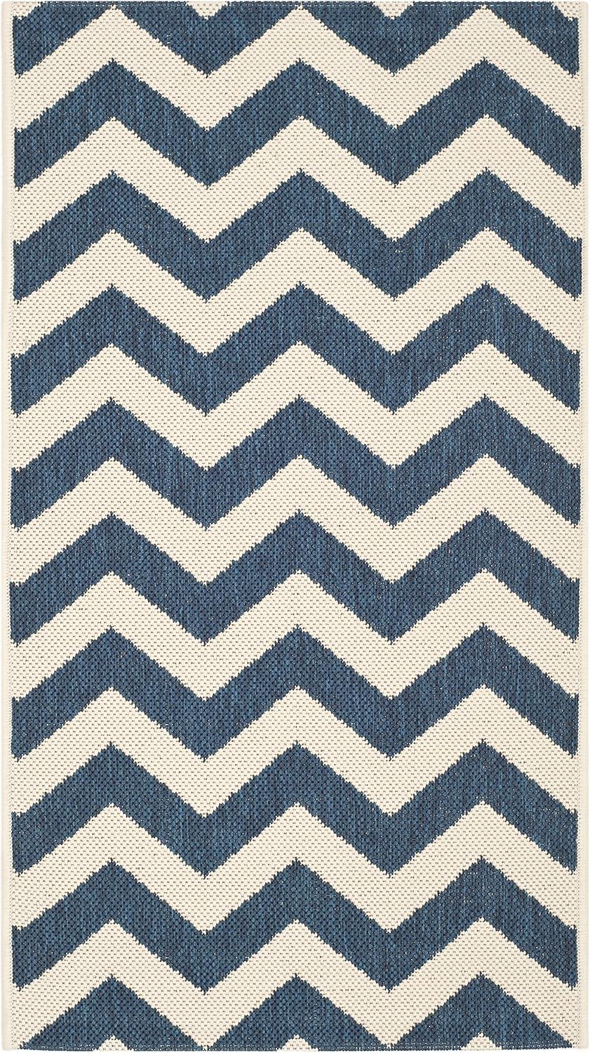 Courtyard CY6244 Power Loomed Indoor and Outdoor Area Rug - Navy/Beige - 4'x5'7" - Safavieh