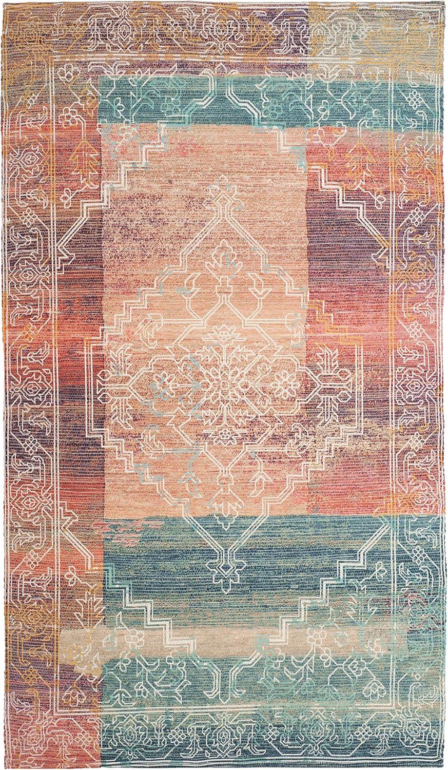 Saffron SFN592 Hand Loomed Indoor Accent Rug - Coral/Aqua - 3'x5' - Safavieh