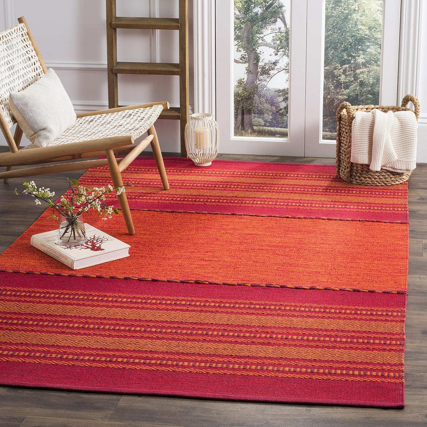 Handmade Red Cotton Flat Woven Rectangular Area Rug