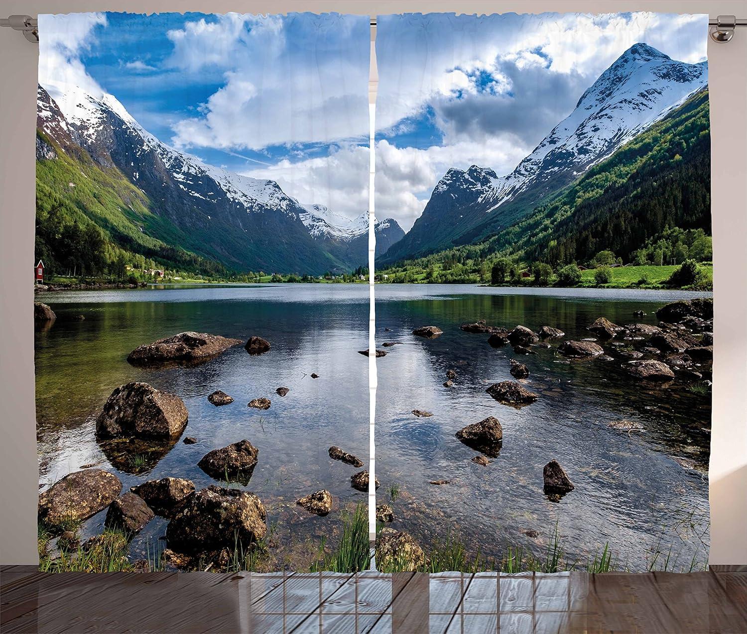 Norway Fjords Scenic Polyester Light-Filtering Curtain Panels