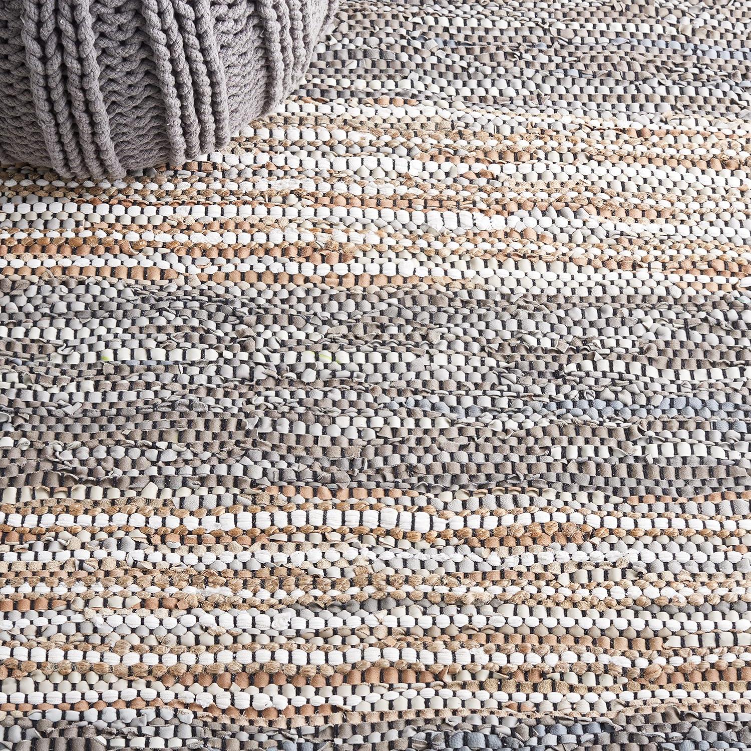Vintage Leather VTL204 Hand Woven Area Rug - Grey/Natural - 5'x8' - Safavieh.