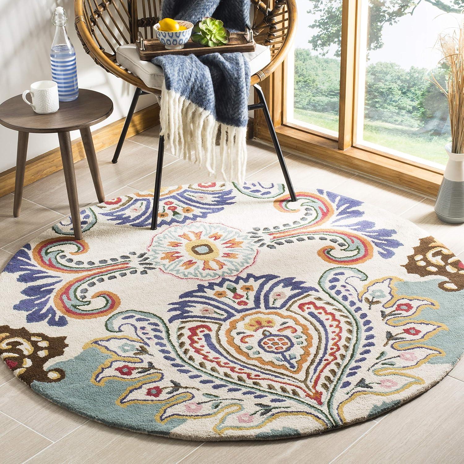 Bella BEL118 Hand Tufted Area Rug - Ivory/Teal - 7' Round - Safavieh.