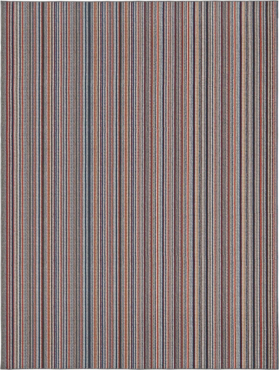 Striped Machine Made Machine Tufted Rectangle 9' x 12' Polypropylene Area Rug in Multicolor