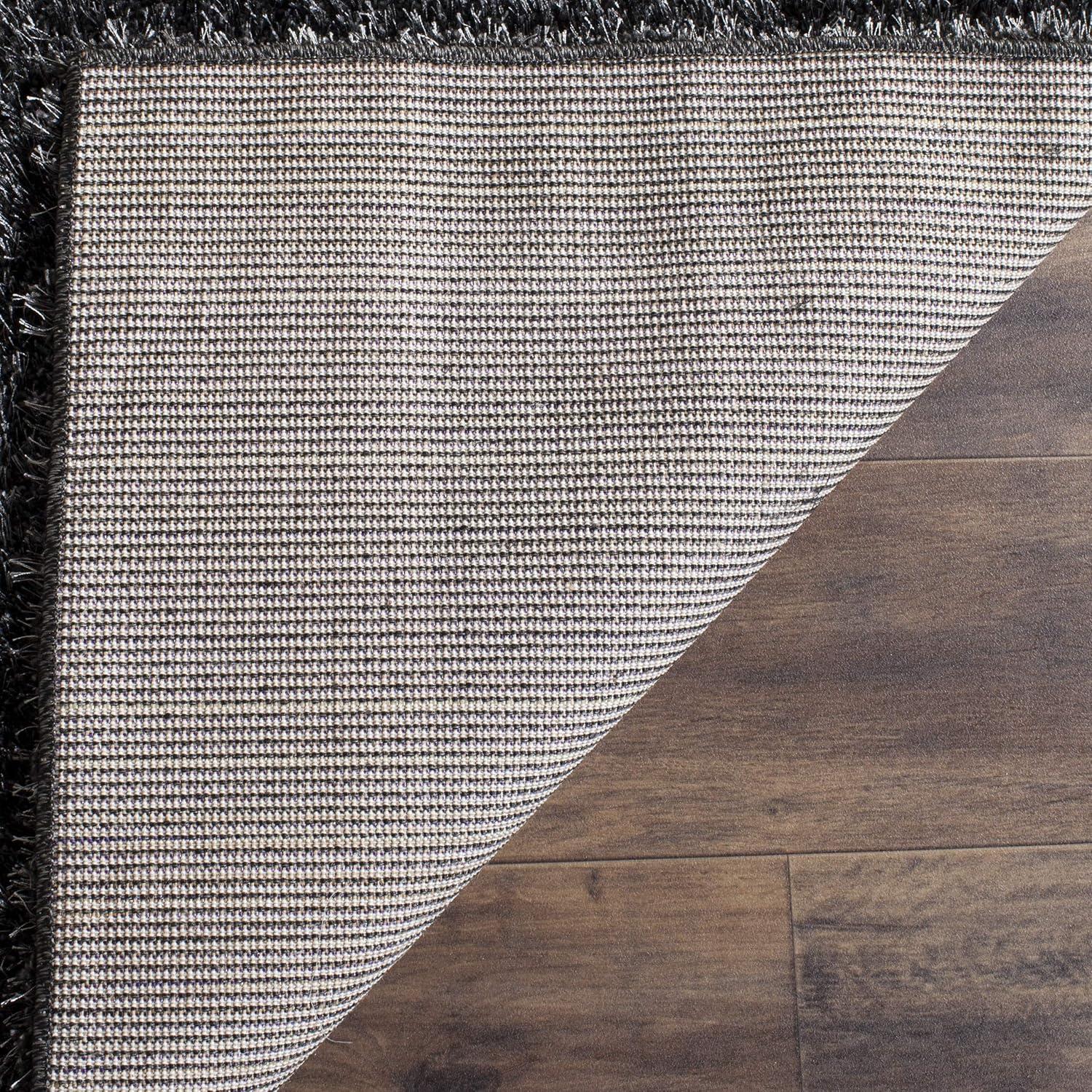 Brown Rectangular Shag Wool and Synthetic Rug