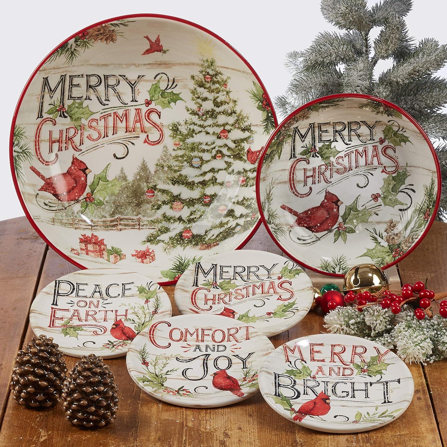 Holiday Joy Evergreen Christmas Ceramic Rectangular Platter