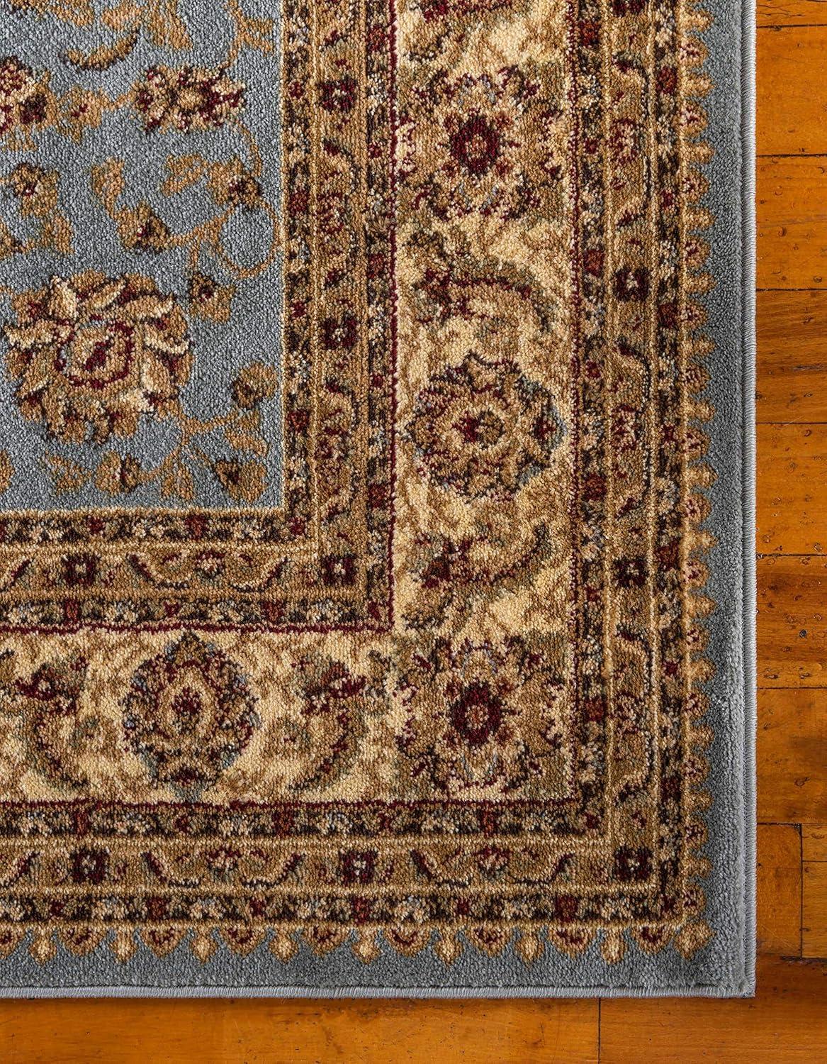 Elegant Floral Light Blue Synthetic Square Rug, 6' x 6'