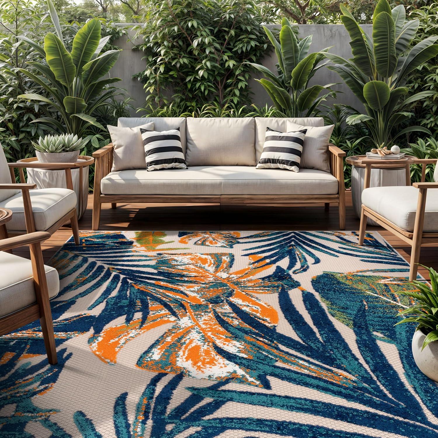 World Rug Gallery Floral Leaves Indoor/Outdoor Area Rug - Multi 7'10" x 10'