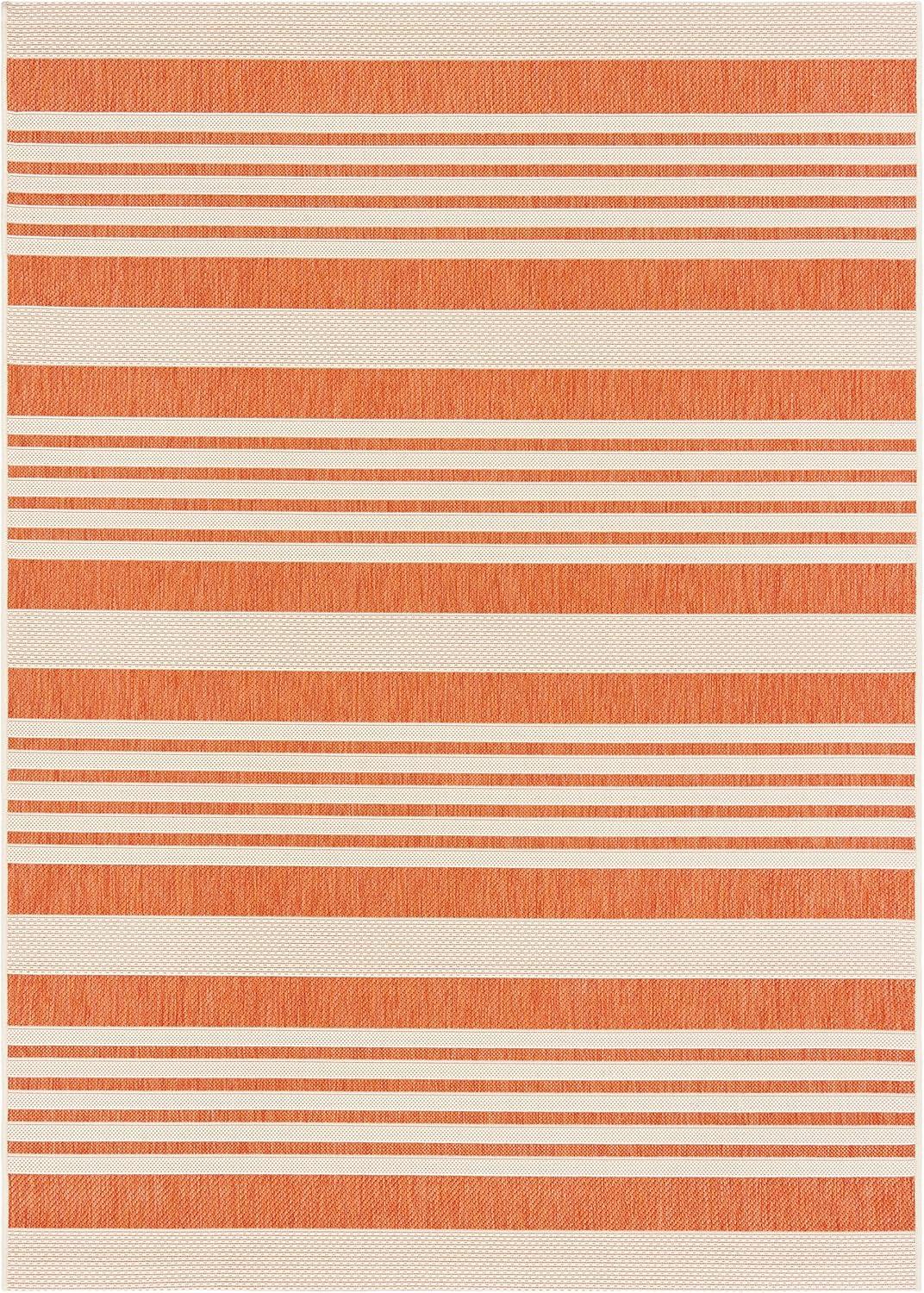 Terracotta & Beige Stripe 5' x 7' Easy-Care Synthetic Area Rug