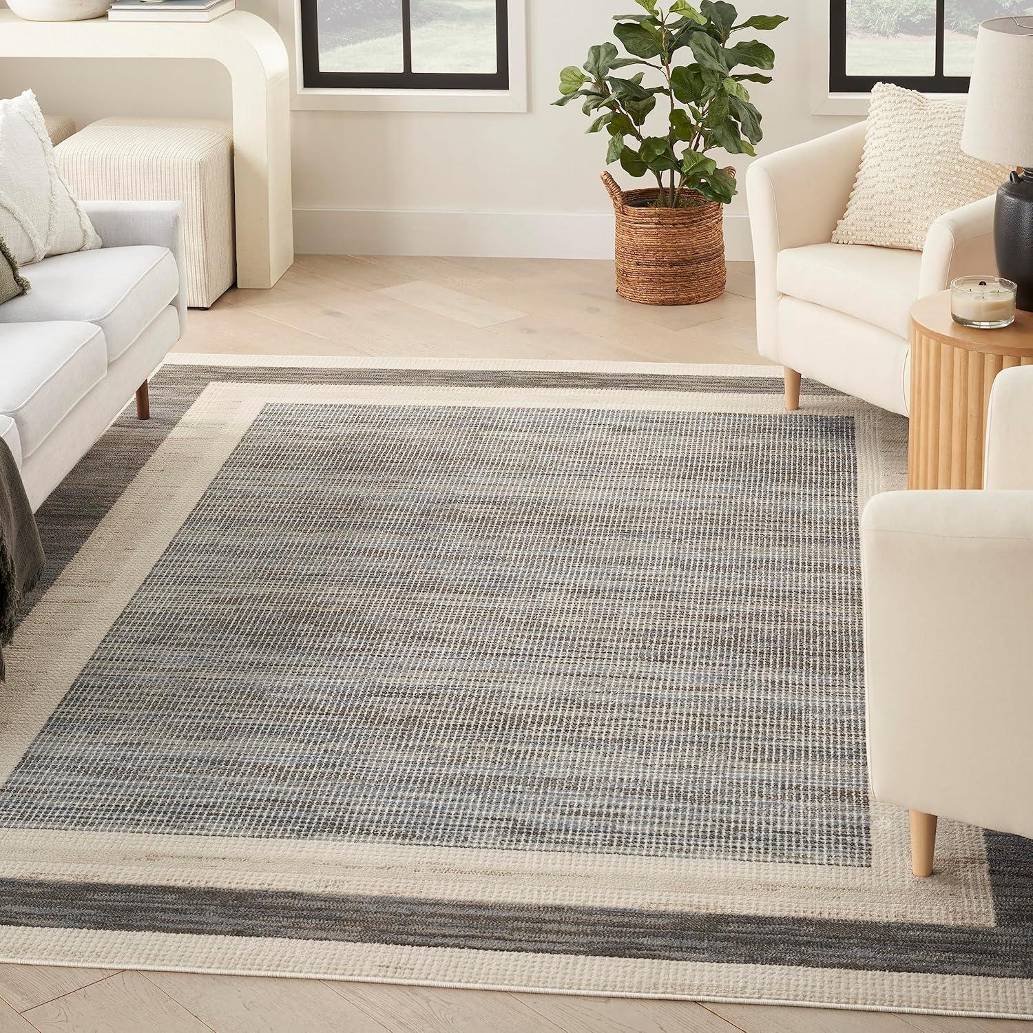 Grey Ivory Geometric 5' x 7' Synthetic Area Rug