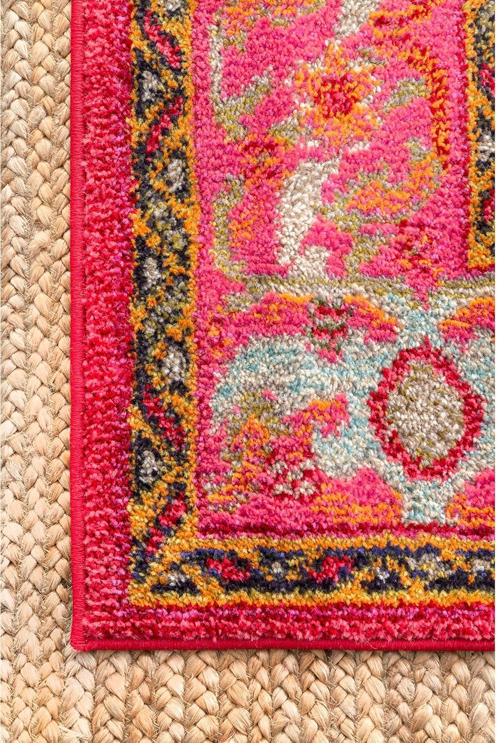 Rosie Pink Round Synthetic Bohemian Area Rug - 4' Diameter