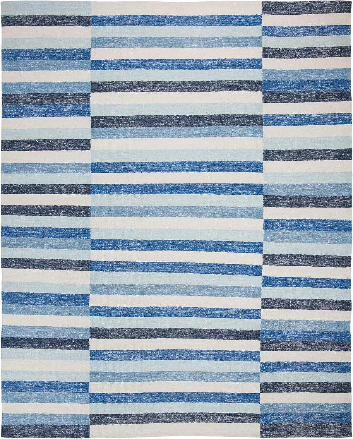 Southwestern Vibe Blue Stripe Handwoven Wool & Cotton Kids Rug 8'x10'