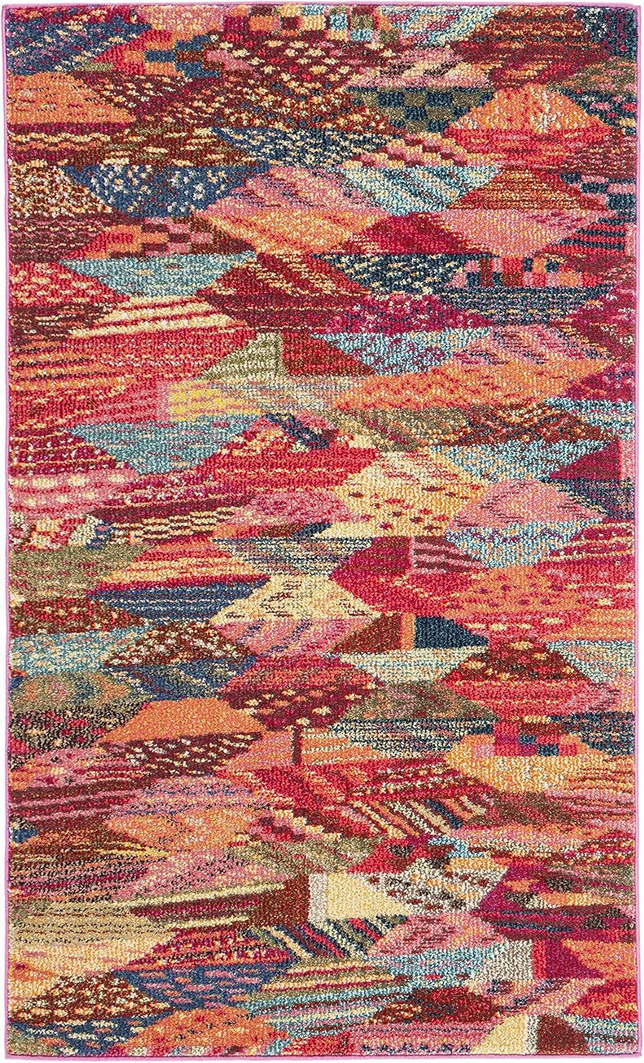 Multicolor Geometric Patchwork Synthetic 3' x 5' Area Rug