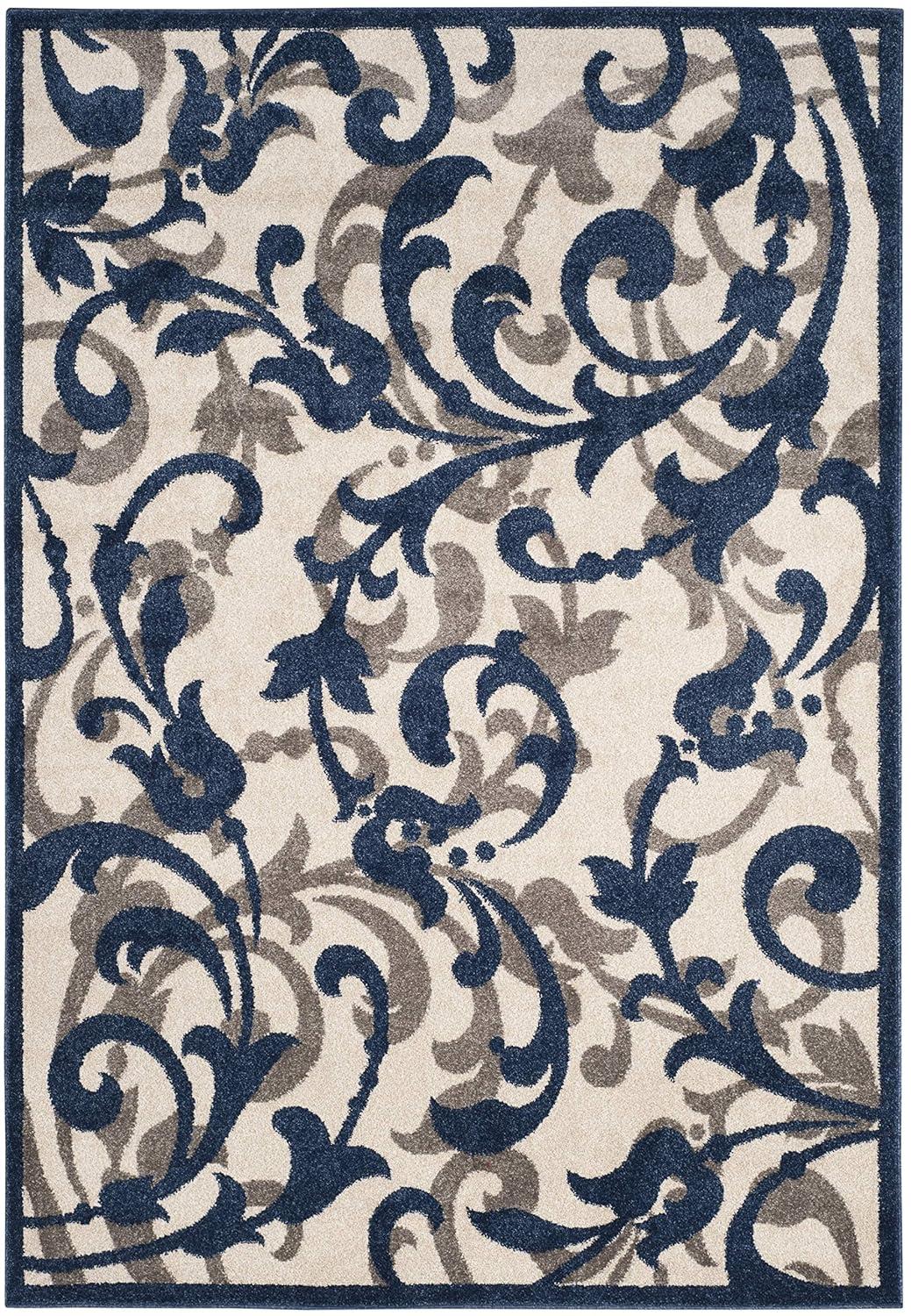 Amherst AMT428 Power Loomed Indoor Area Rug - Ivory/Navy - 5'3"x8' - Safavieh