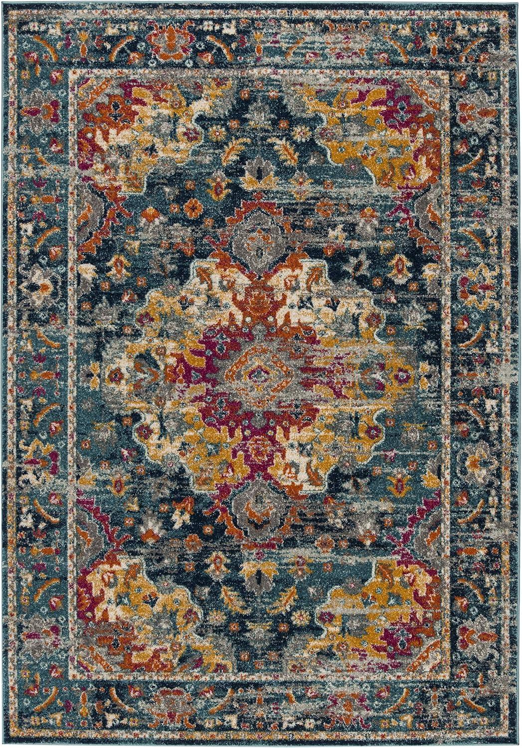 SAFAVIEH Madison Caden Floral Bordered Area Rug, Teal/Fuchsia, 3' x 5'