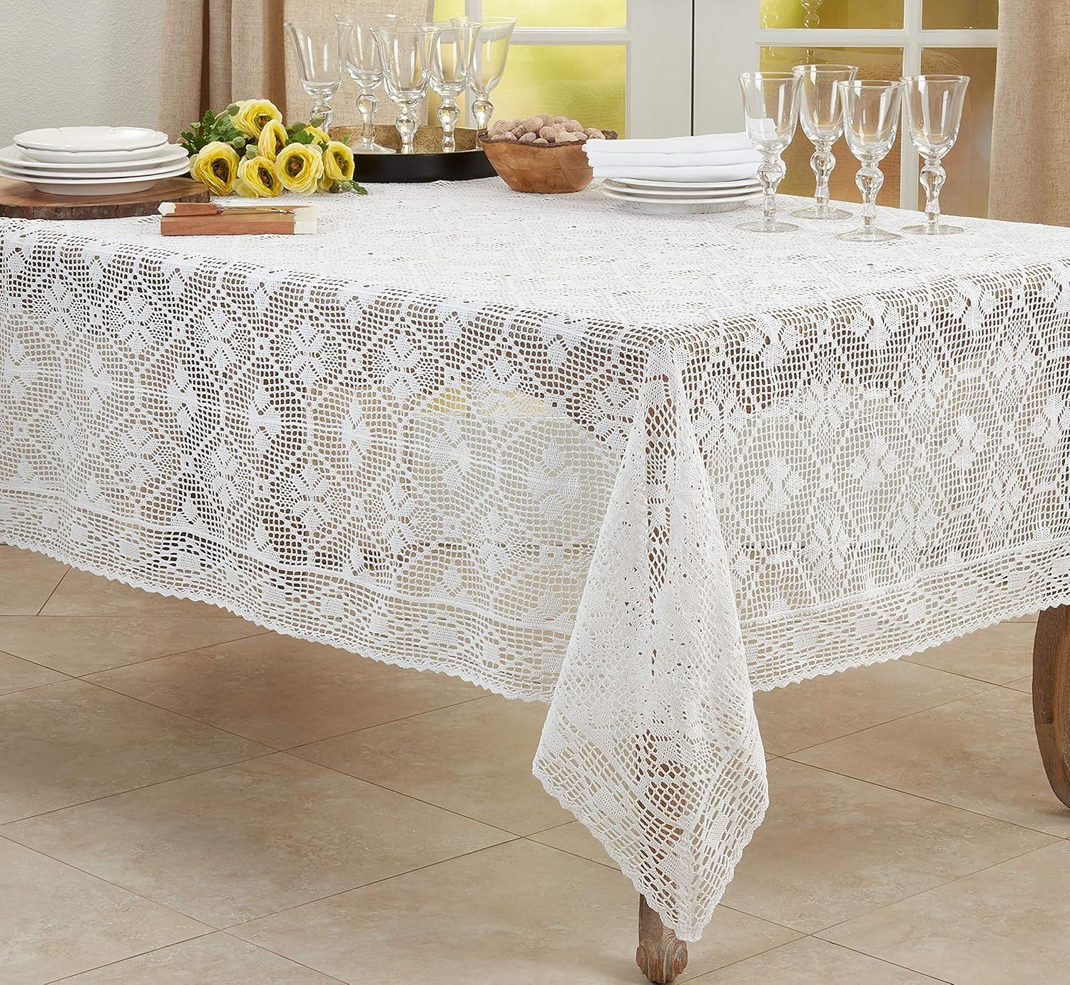 Saro Lifestyle Vintage Tablecloth With Crochet Design