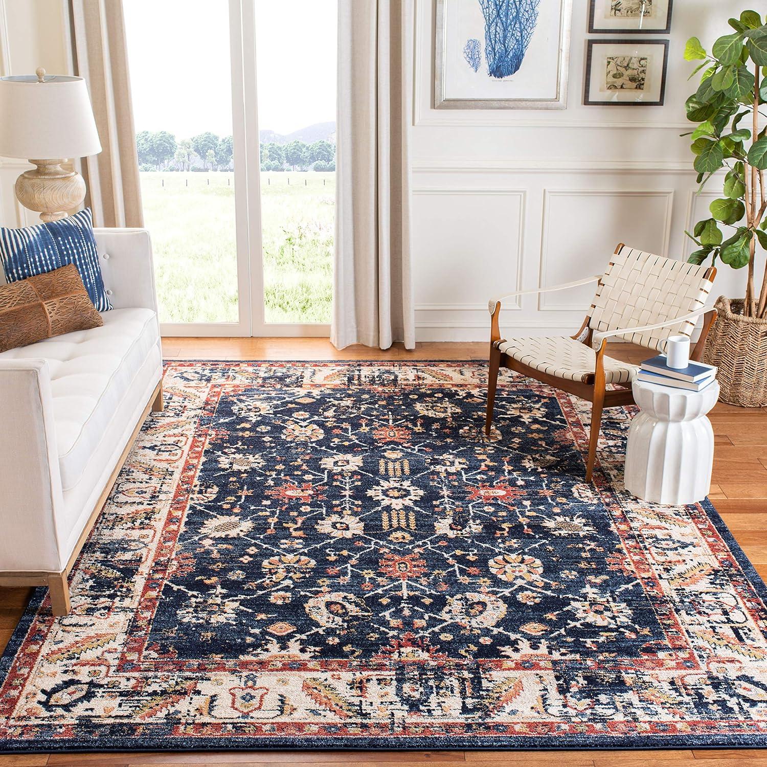 Charleston CHL413 Loomed Indoor Area Rug - Navy/Ivory - 5'3"x7'6" - Safavieh
