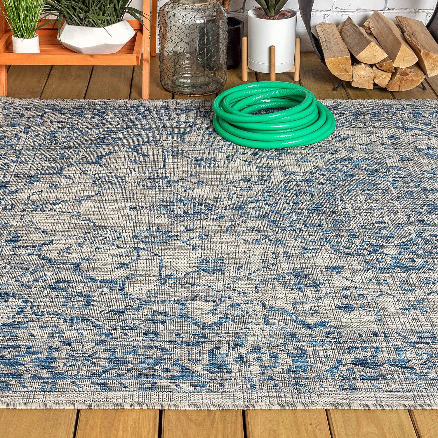 3'x5' Rozetta Boho Medallion Textured Weave Indoor/Outdoor Area Rug, Gray/Navy - JONATHAN Y