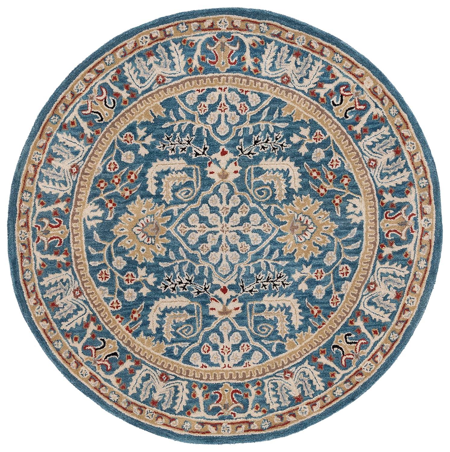 Antiquity AT64 Hand Tufted Area Rug - Dark Blue/Multi - 8' round - Safavieh.