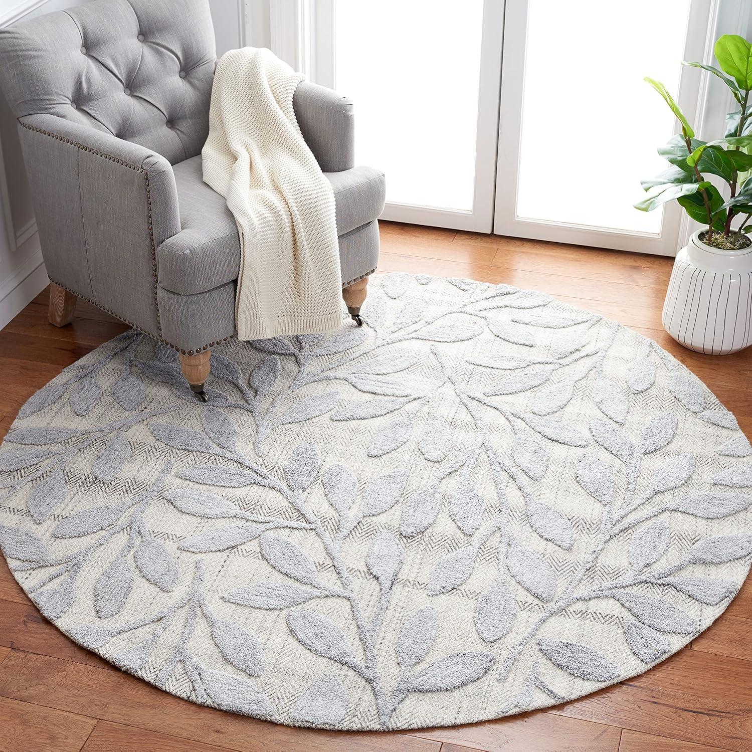 SAFAVIEH Southampton Angel Floral Area Rug, Grey, 6' x 6' Round