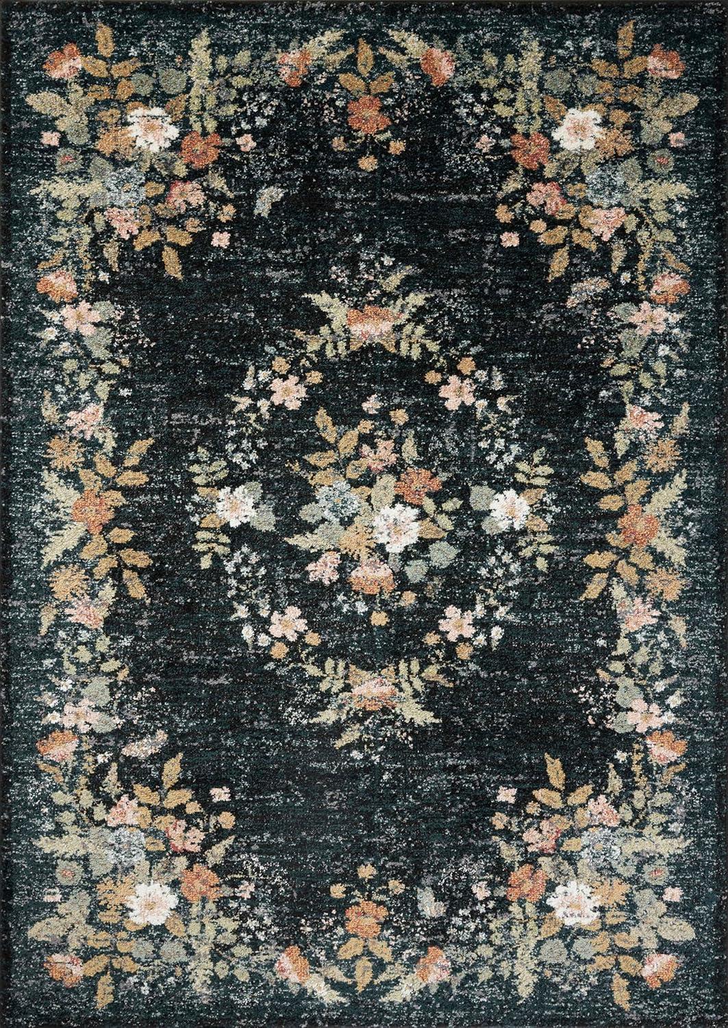 Navy Floral Medallion Synthetic 3'-11" x 5'-7" Area Rug