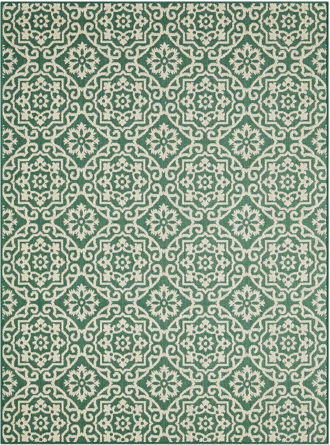 NICOLE MILLER NEW YORK Patio Country Danica Geometric Indoor/Outdoor Area Rug, Green/Beige