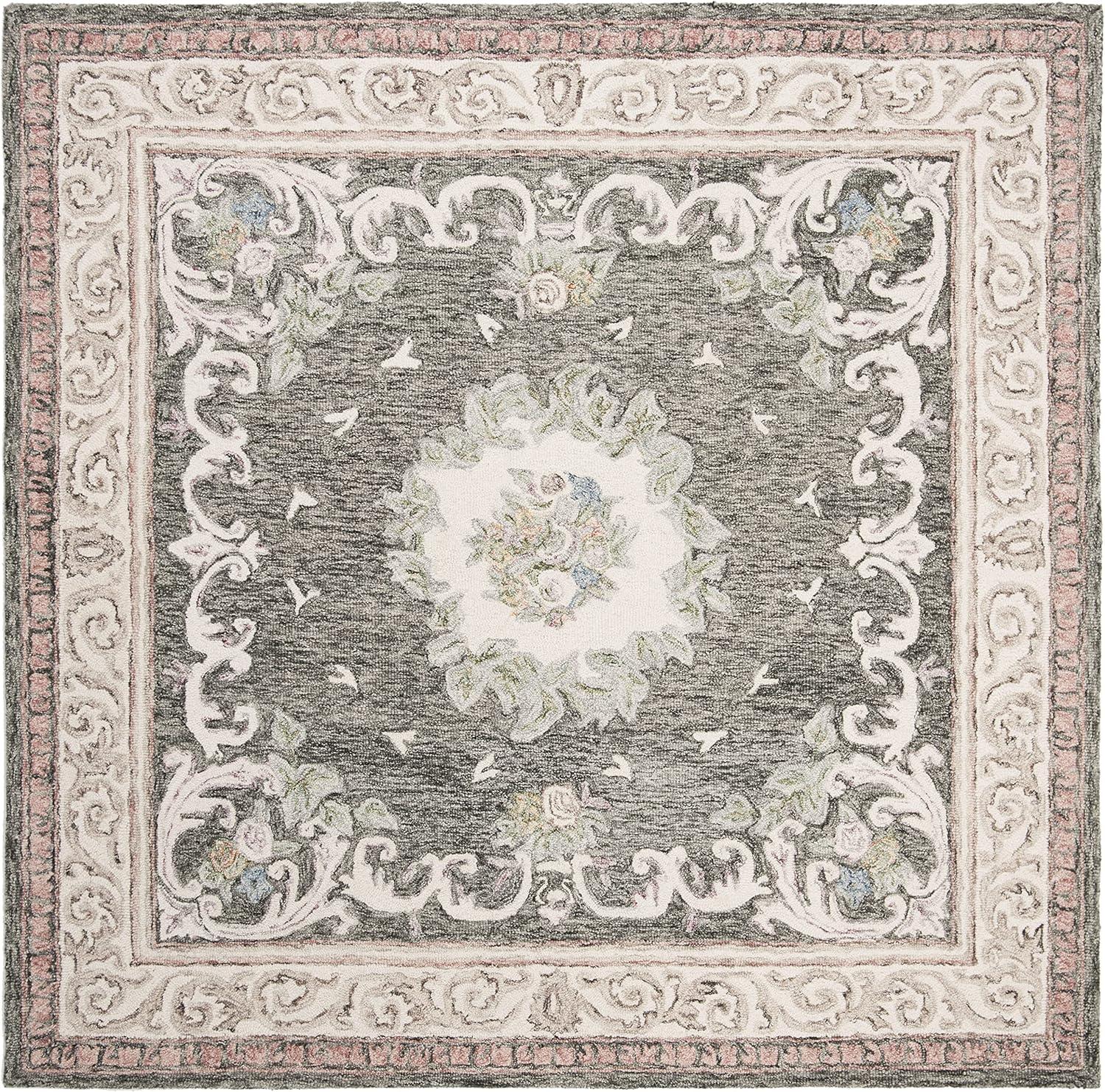 Aubusson AUB105 Hand Tufted Area Rug - Ivory/Charcoal - 6'x6' - Safavieh.