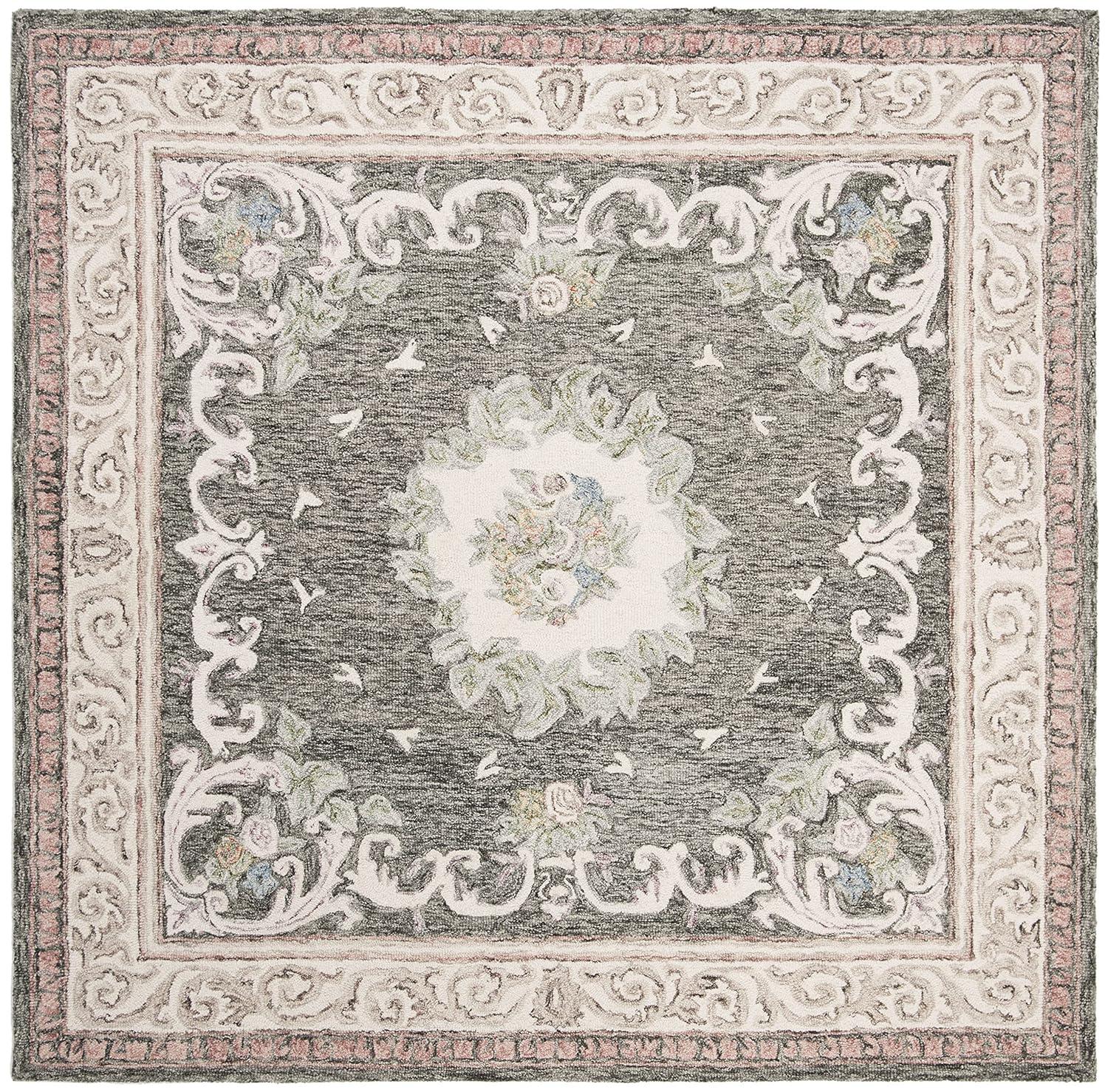 Aubusson AUB105 Hand Tufted Area Rug - Ivory/Charcoal - 6'x6' - Safavieh.