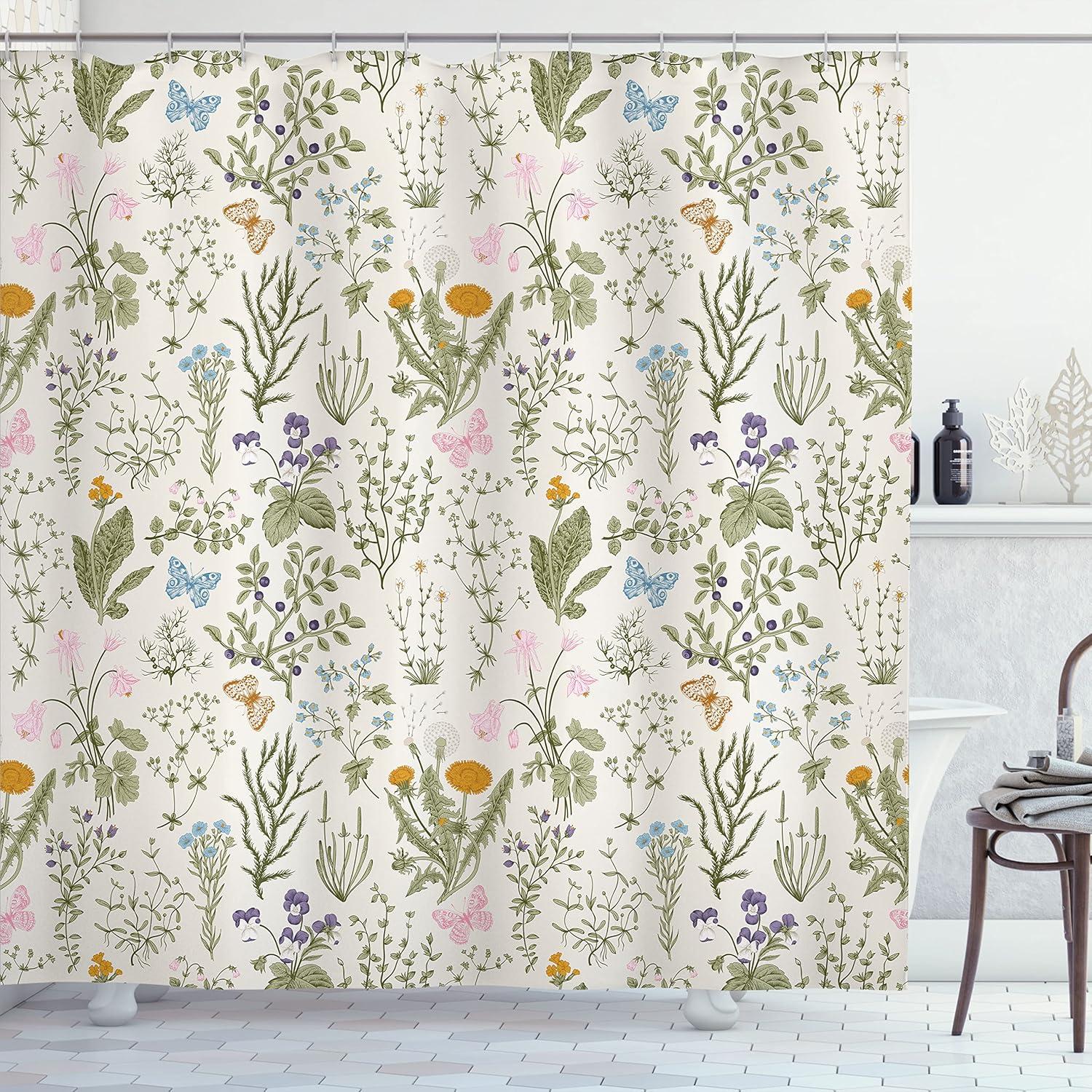 Ambesonne Floral Shower Curtain with Hooks Included