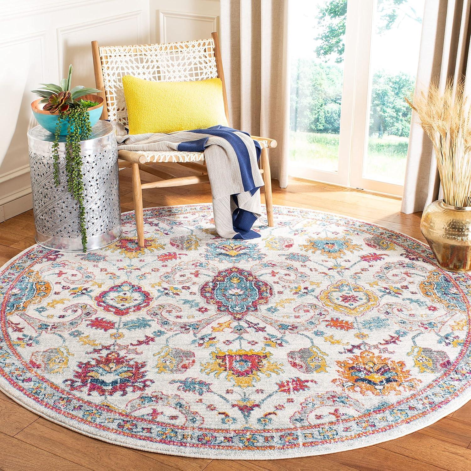 Evoke EVK255 Power Loomed Area Rug - Cream/Orange - 5'3"x5'3" - Safavieh