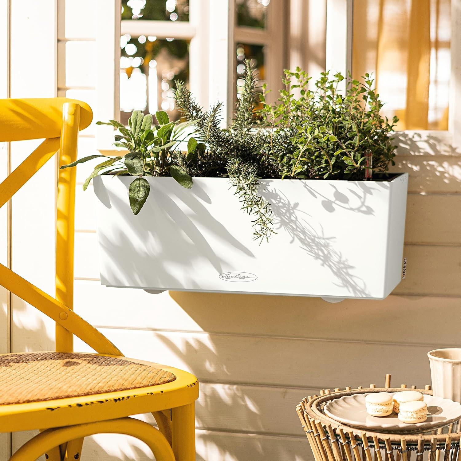 Sleek Matte White Rectangular Self-Watering Planter - 20"W