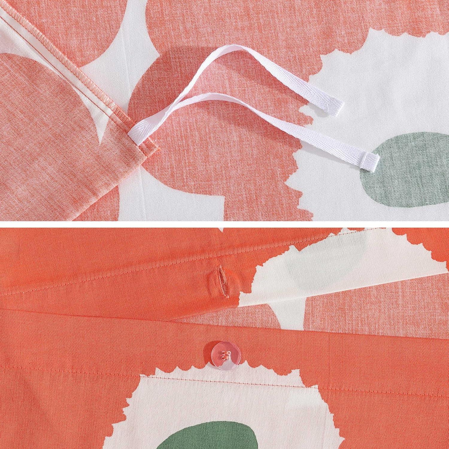 Unikko Orange and White Organic Cotton Queen Duvet Cover Set